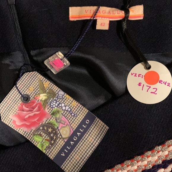 VILAGALLO Mini Skirt Navy, Red And Silver Size 42 US 10, Nwt - Picture 13 of 13